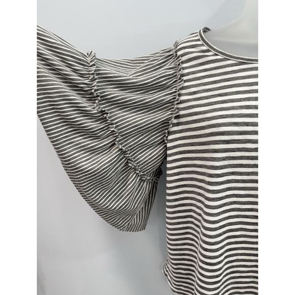 GiGiO Women's M Black White Striped Peasant Top Bell Sleeve Ruffle Boho Blouse - Picture 5 of 11